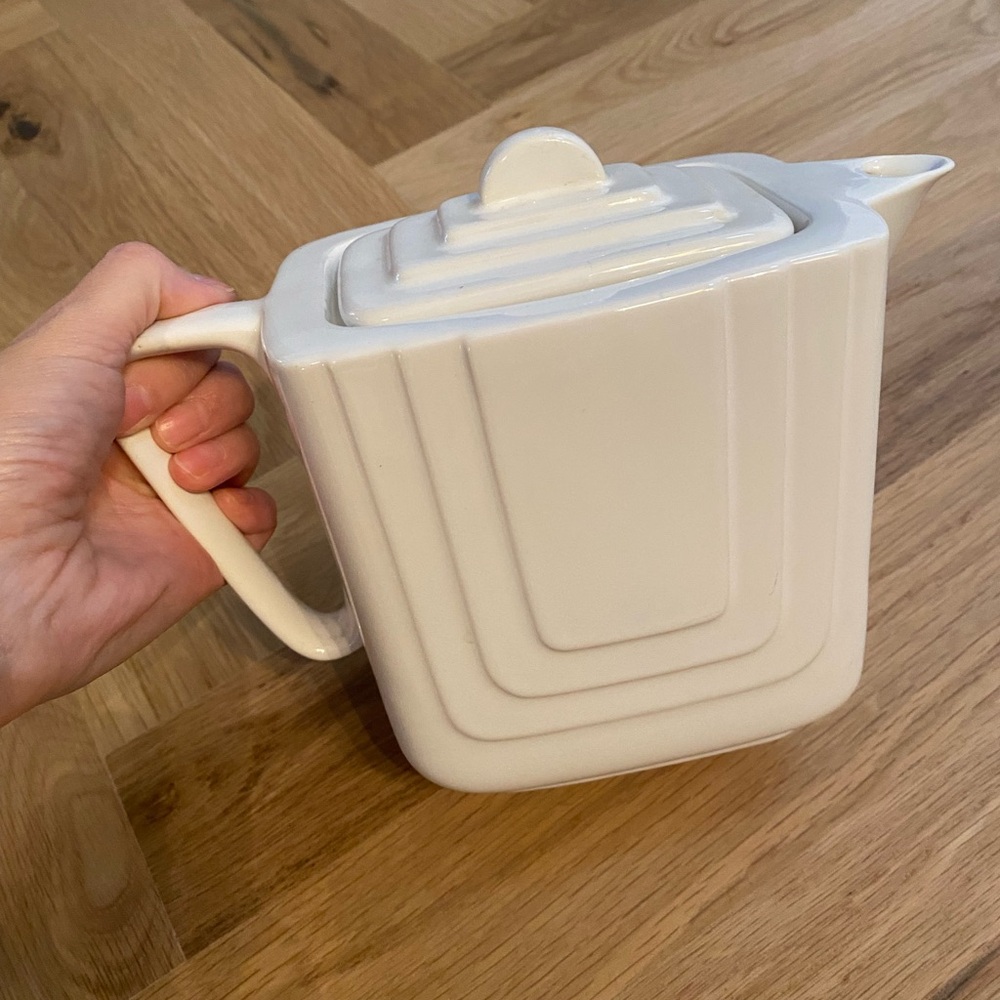Art Deco White Ceramic Teapot